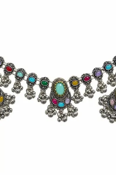 Women's Oxidised Multicolour Stone Choker Necklace