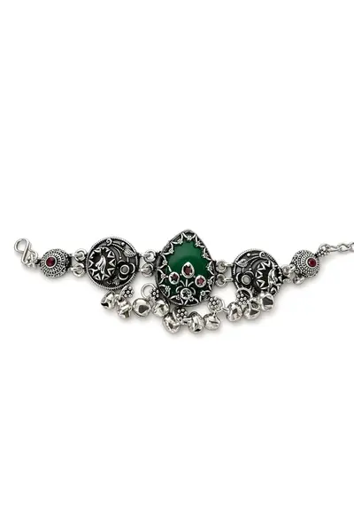 Women's Oxidised Green Oval Stone Choker Necklace