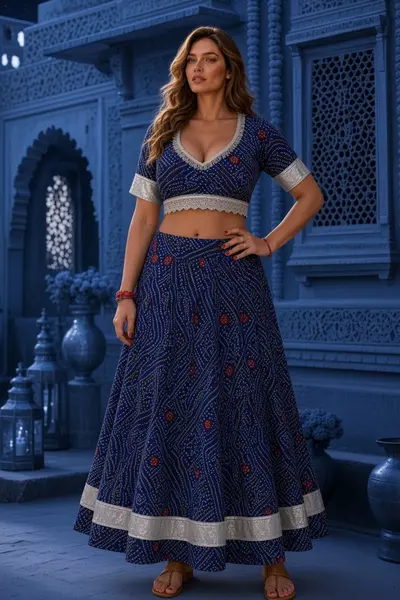 Women's Navy and Silver Lehenga Choli