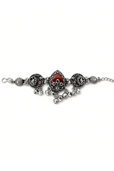 Women's Oxidised Red Stone Choker Necklace