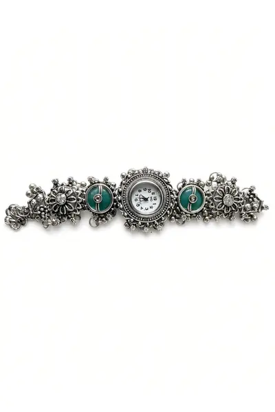 Women's Oxidised Green Stone Navratri Jewellery Watch