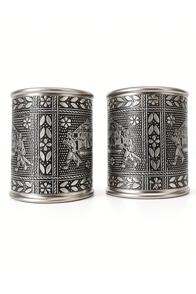 Women's Oxidised Engraved Floral Kada Pair