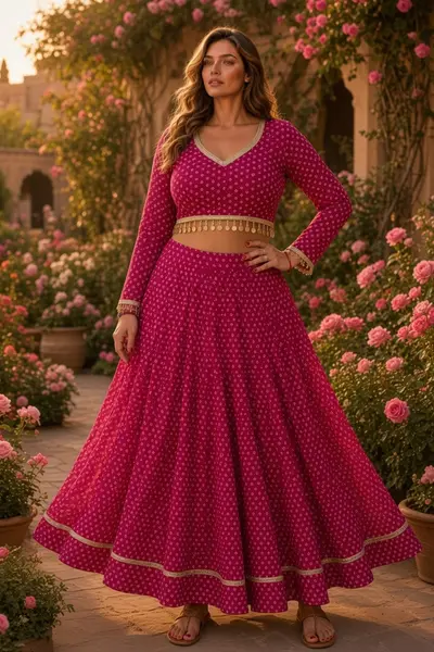 Women's Magenta Bandhani Lehenga Choli