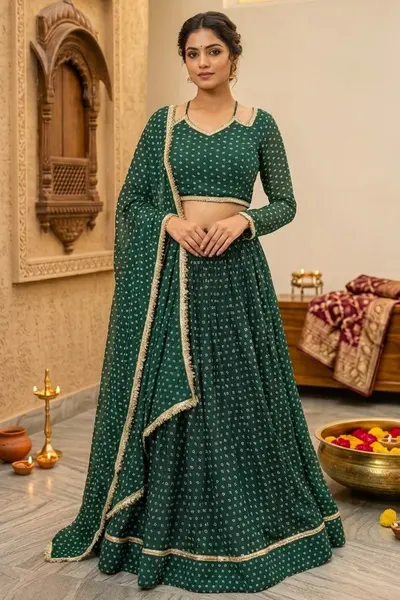 Women's Green Diamond Lehenga Choli