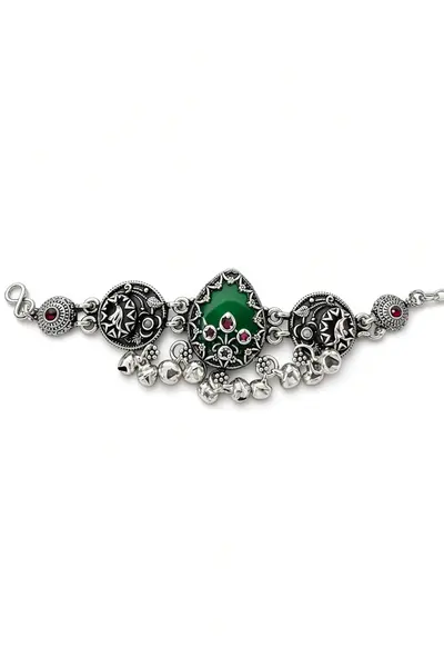 Women's Oxidised Green Stone Drop Choker Necklace